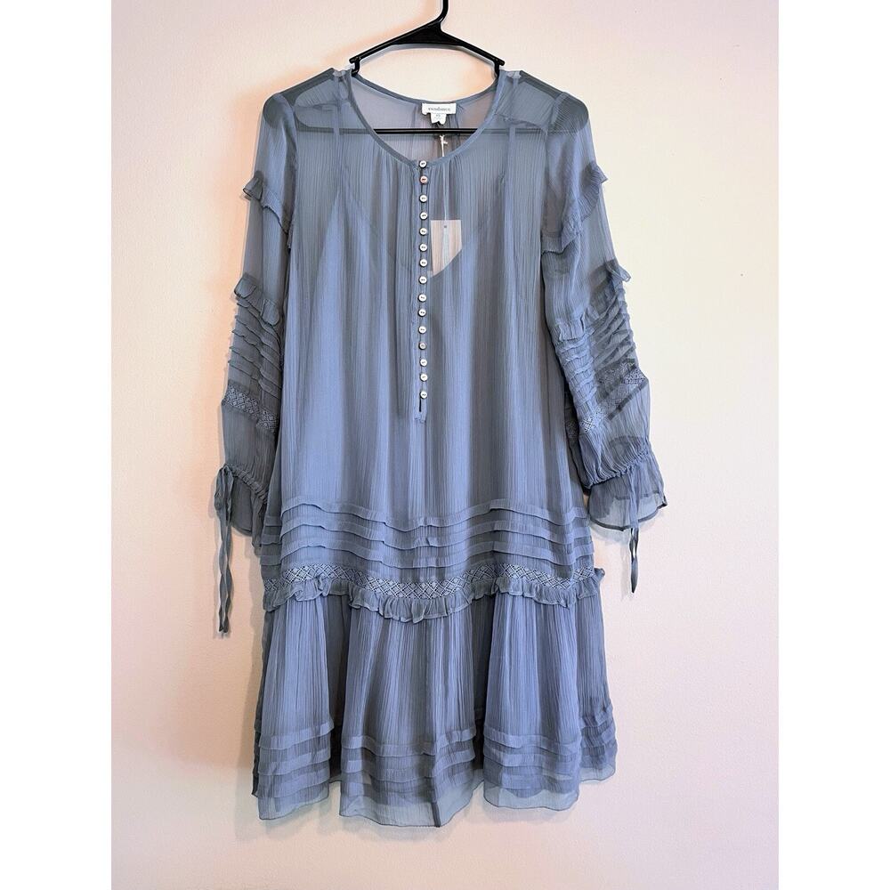 NWT Sundance Dress Blue Gray Layered Gauzy Boho Cottagecore Peasant Petite Small
